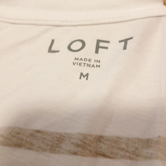 2/$20 Vintage Y2K Loft White Stripes Top Tee Blouse 100% Cotton Size: M - Picture 5 of 5